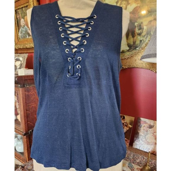 MISS ME Blue Lace Up Tank Top Size Medium - Picture 1 of 9